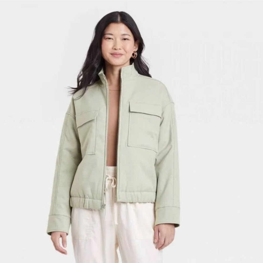 NWT A New Day Sage Green Brushed Padded Utility Bomber Jacket Size XL Womens